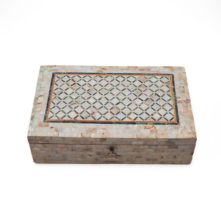 Handcrafted  Mother-of-Pearl Mosaic and Abalone Inlaid Wooden Box - WAAH251