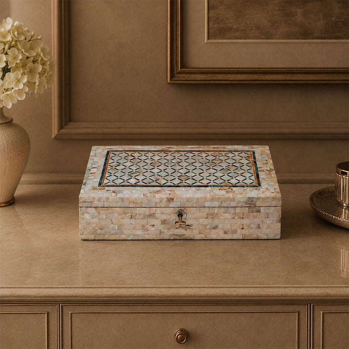 Handcrafted  Mother-of-Pearl Mosaic and Abalone Inlaid Wooden Box - WAAH251