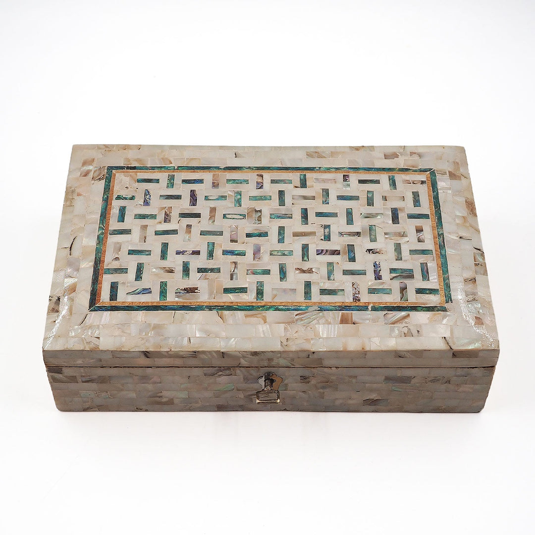 Handcrafted  Mother-of-Pearl Mosaic and Abalone Inlaid Wooden Box - WAAH252