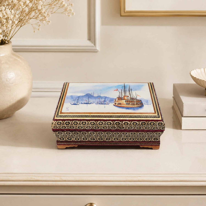 Handcrafted Hatem-Inlaid Wooden Box - WAAH259