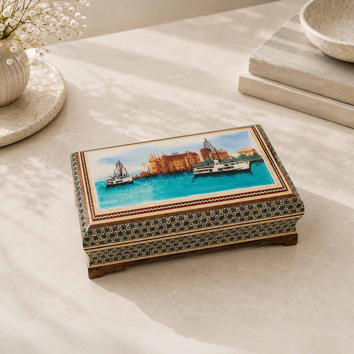 Handcrafted Hatem-Inlaid Wooden Box - WAAH263