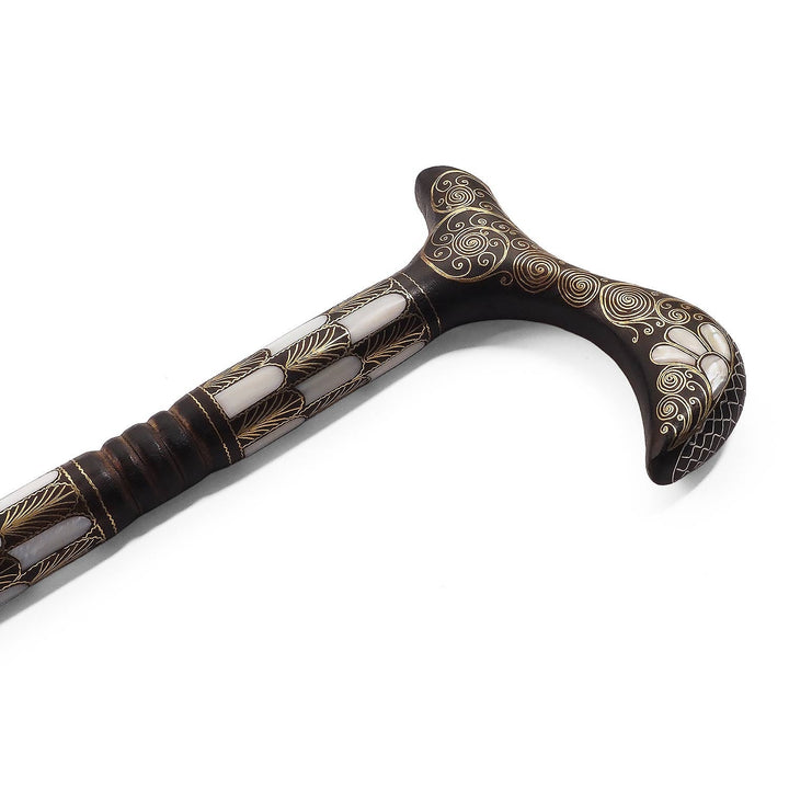 Handcrafted Mother-of-Pearl and Copper Wire Inlaid Wooden Walking Cane - WAAH333