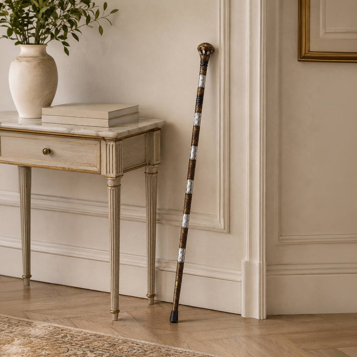 Handcrafted Mother-of-Pearl and Copper Wire Inlaid Wooden Walking Cane - WAAH334