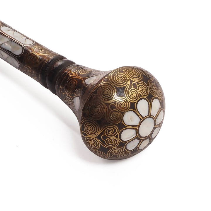 Handcrafted Mother-of-Pearl and Copper Wire Inlaid Wooden Walking Cane - WAAH334