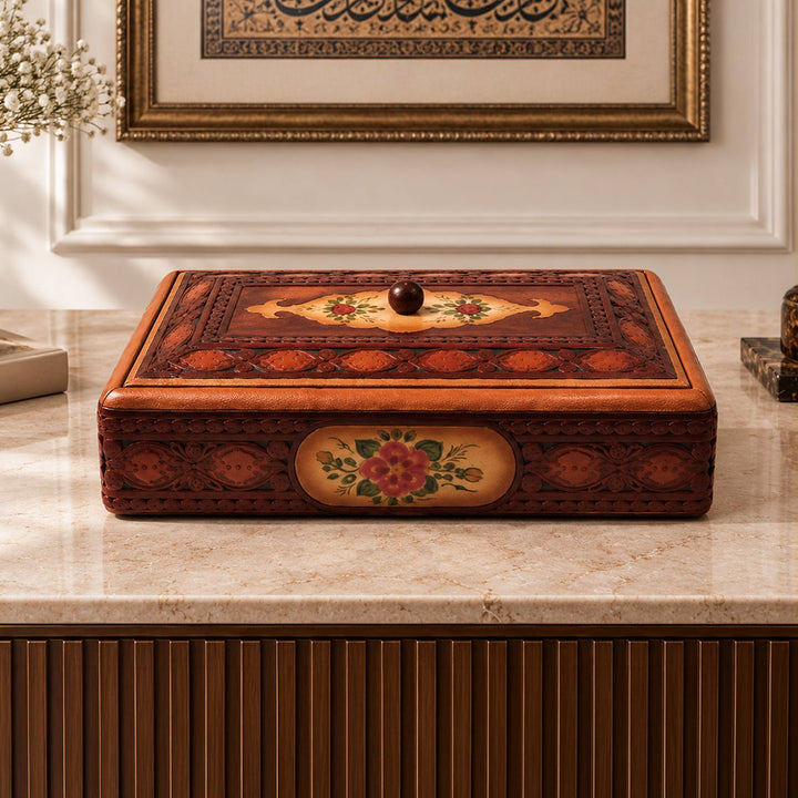 Leather-Covered Wooden Decorative Box (Medium Size) - WAAH361