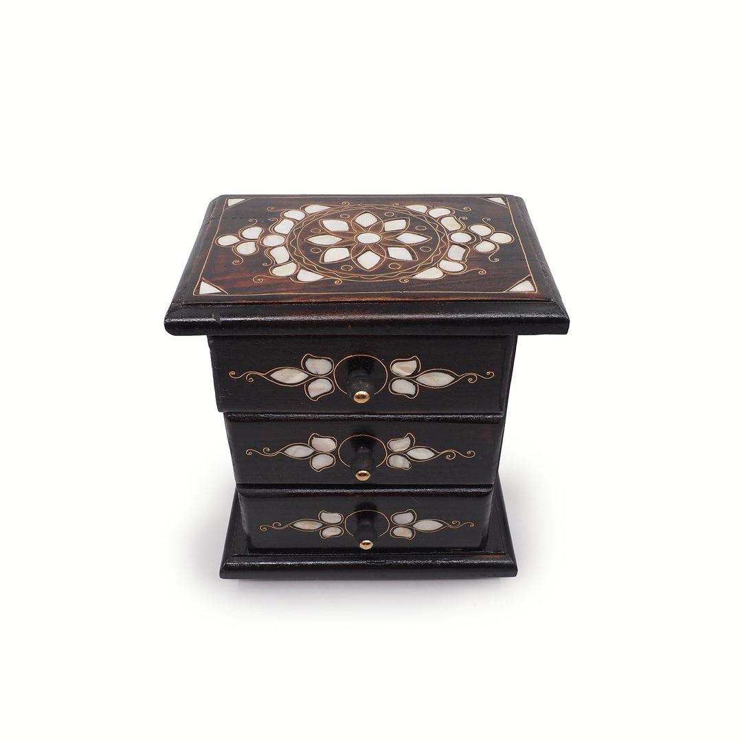 Handcrafted Mother-of-Pearl &amp; Copper Wire Inlaid Wooden Box - WAAH373