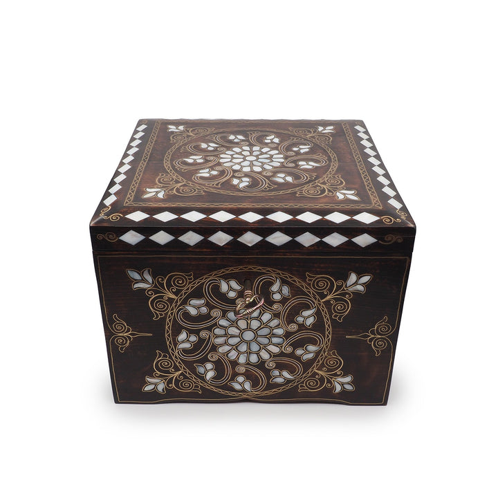 Handcrafted Mother-of-Pearl &amp; Copper Wire Inlaid Wooden Box - WAAH374