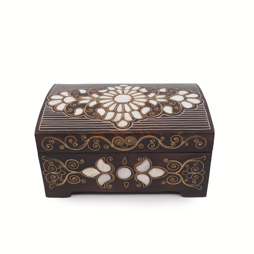 Handcrafted Mother-of-Pearl &amp; Copper Wire Inlaid Wooden Box - WAAH375