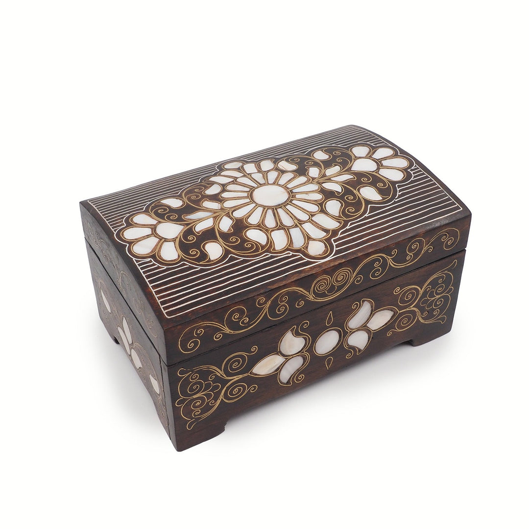 Handcrafted Mother-of-Pearl &amp; Copper Wire Inlaid Wooden Box - WAAH375