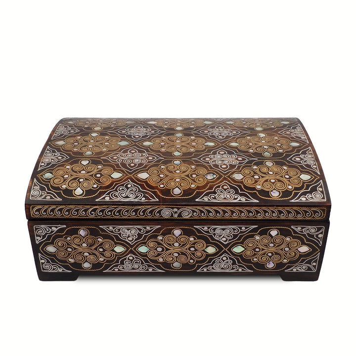 Handcrafted Mother-of-Pearl &amp; Copper Wire Inlaid Wooden Box - WAAH379