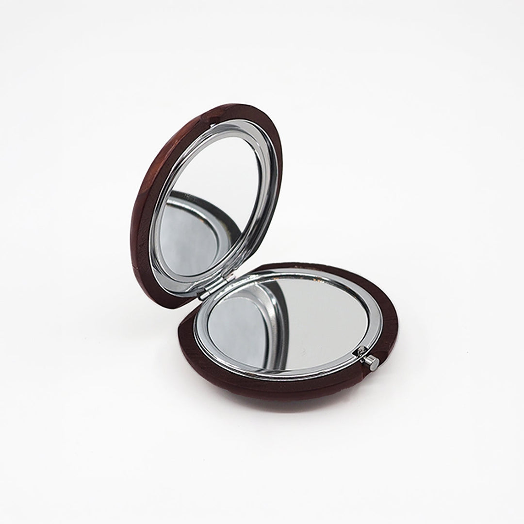 Floral Motif | Handcrafted Mother-of-Pearl &amp; Copper Wire Inlaid Wooden Pocket Mirror - WAAH502