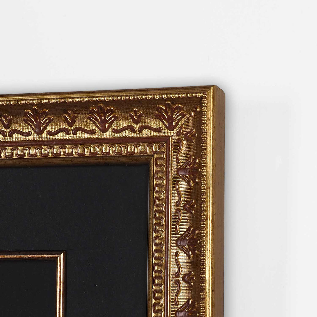 Gold Leaf Glass Wall Art with “Ya Malikel Mulk” Calligraphy and Ornate Wooden Frame - WAAH451