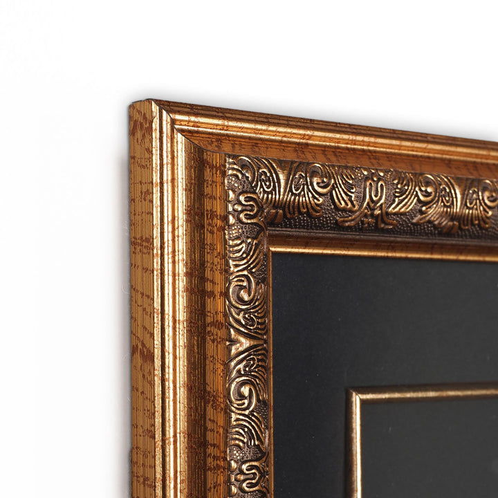 Gold Leaf Glass Wall Art with Tughra Motif and Basmala, Wooden Frame - WAAH452