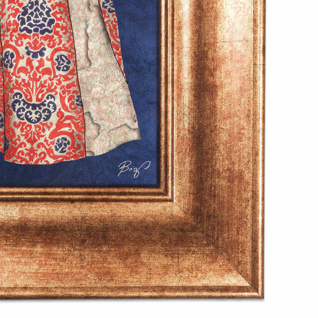 Hand-Painted Kaftan Figure Glass Wall Art with Gold Leaf Wooden Frame - WAAH454