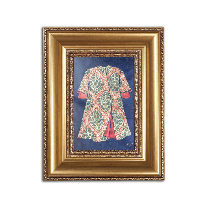 Hand-Painted Ottoman Kaftan Motif Glass Wall Art with Gold Leaf Wooden Frame - WAAH456