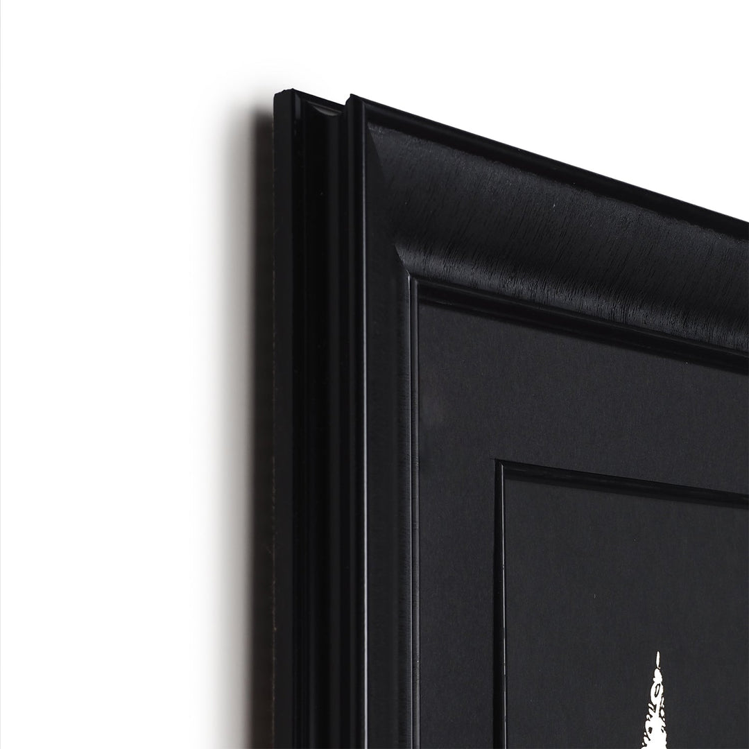 Gold Leaf Glass Wall Art with Ayat al-Kursi in Elif Form and Black Wooden Frame - WAAH460