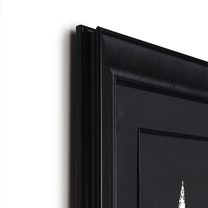 Gold Leaf Glass Wall Art with Ayat al-Kursi in Elif Form and Black Wooden Frame - WAAH460
