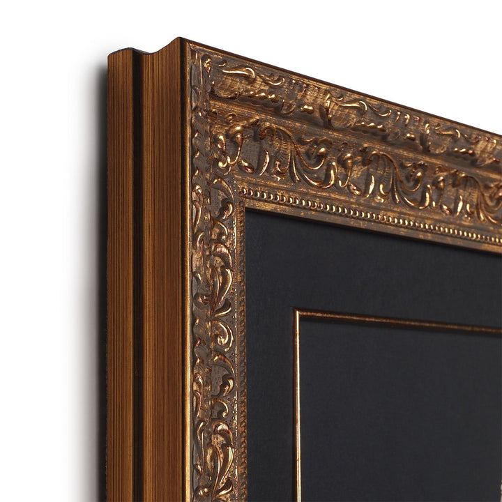 Gold Leaf Glass Wall Art with Surah Al-Fatiha in Waw Form and Ornate Wooden Frame - WAAH461