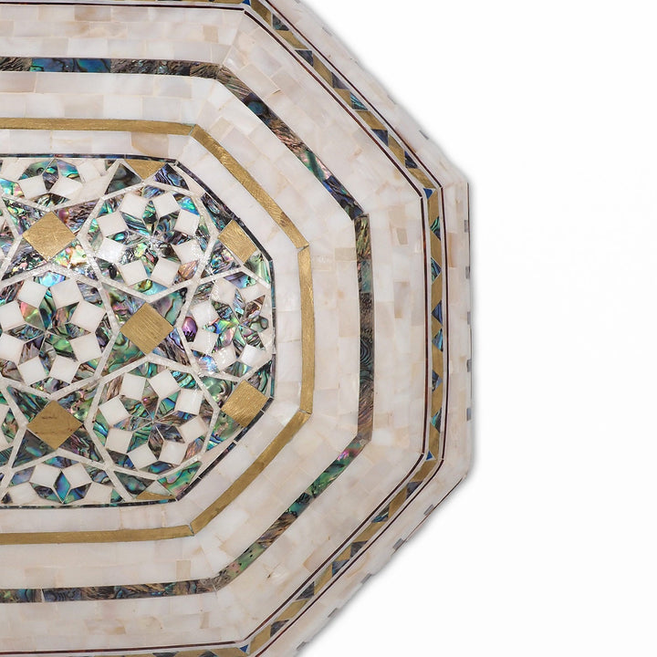 Handcrafted Patterned Wooden Box with Mother-of-Pearl Mosaic and Abalone Inlay - WAAH471