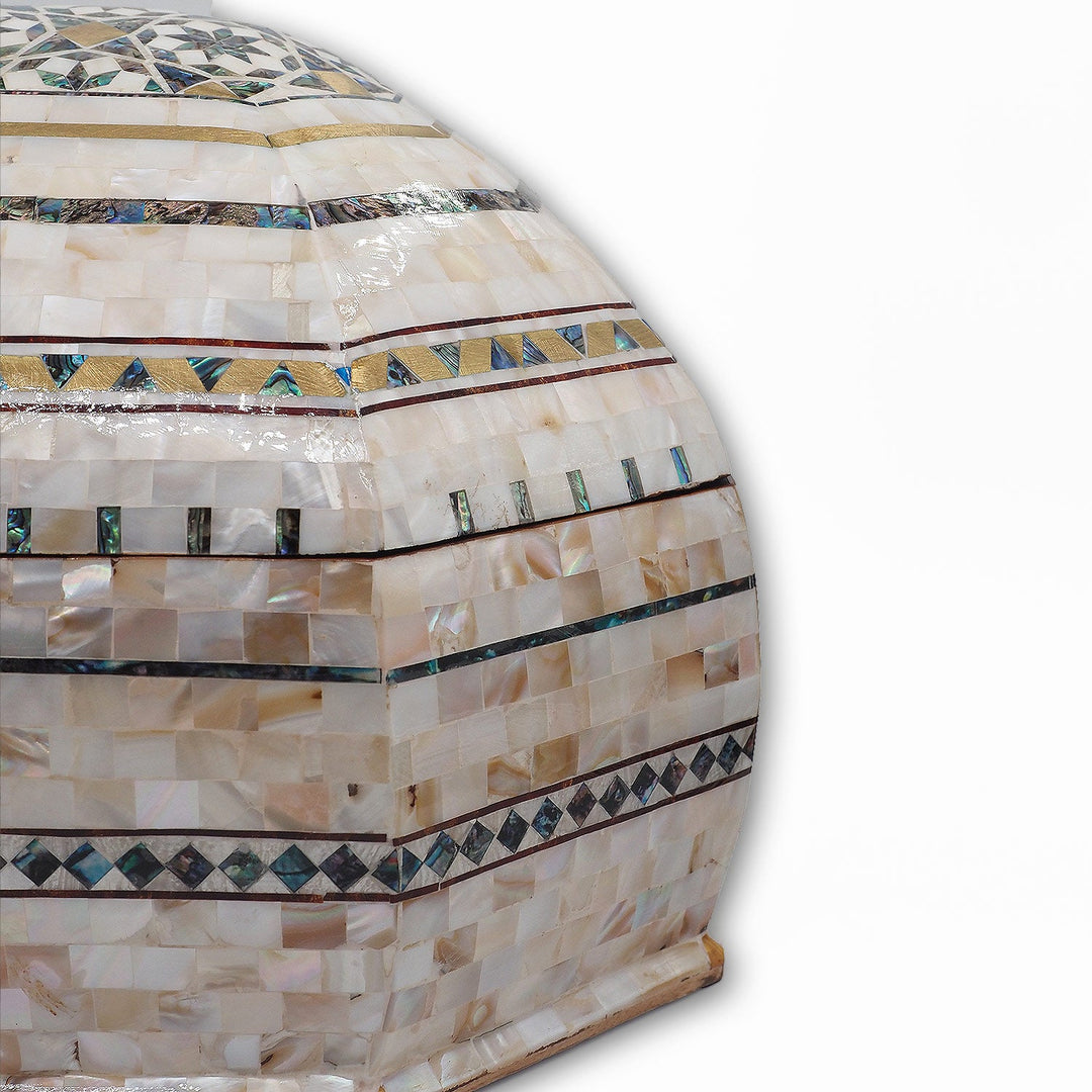 Handcrafted Patterned Wooden Box with Mother-of-Pearl Mosaic and Abalone Inlay - WAAH471