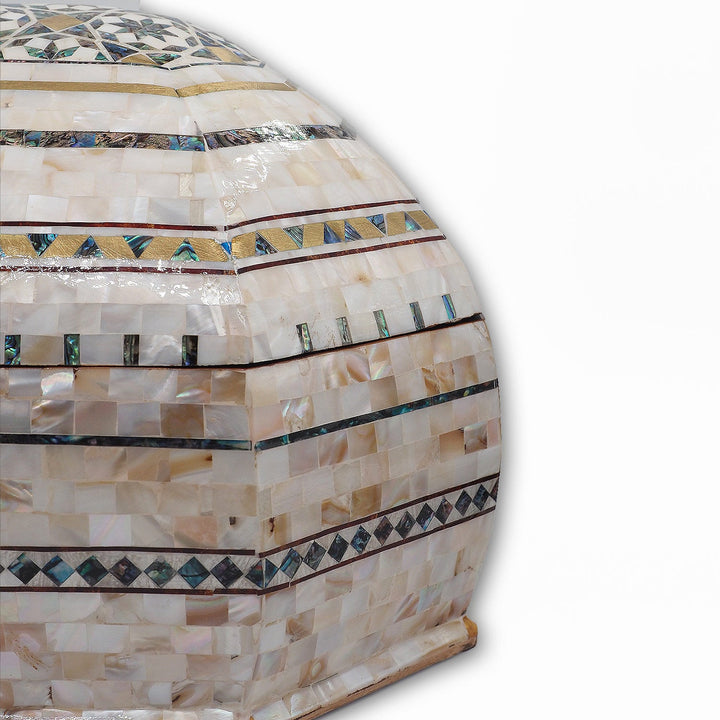 Handcrafted Patterned Wooden Box with Mother-of-Pearl Mosaic and Abalone Inlay - WAAH471
