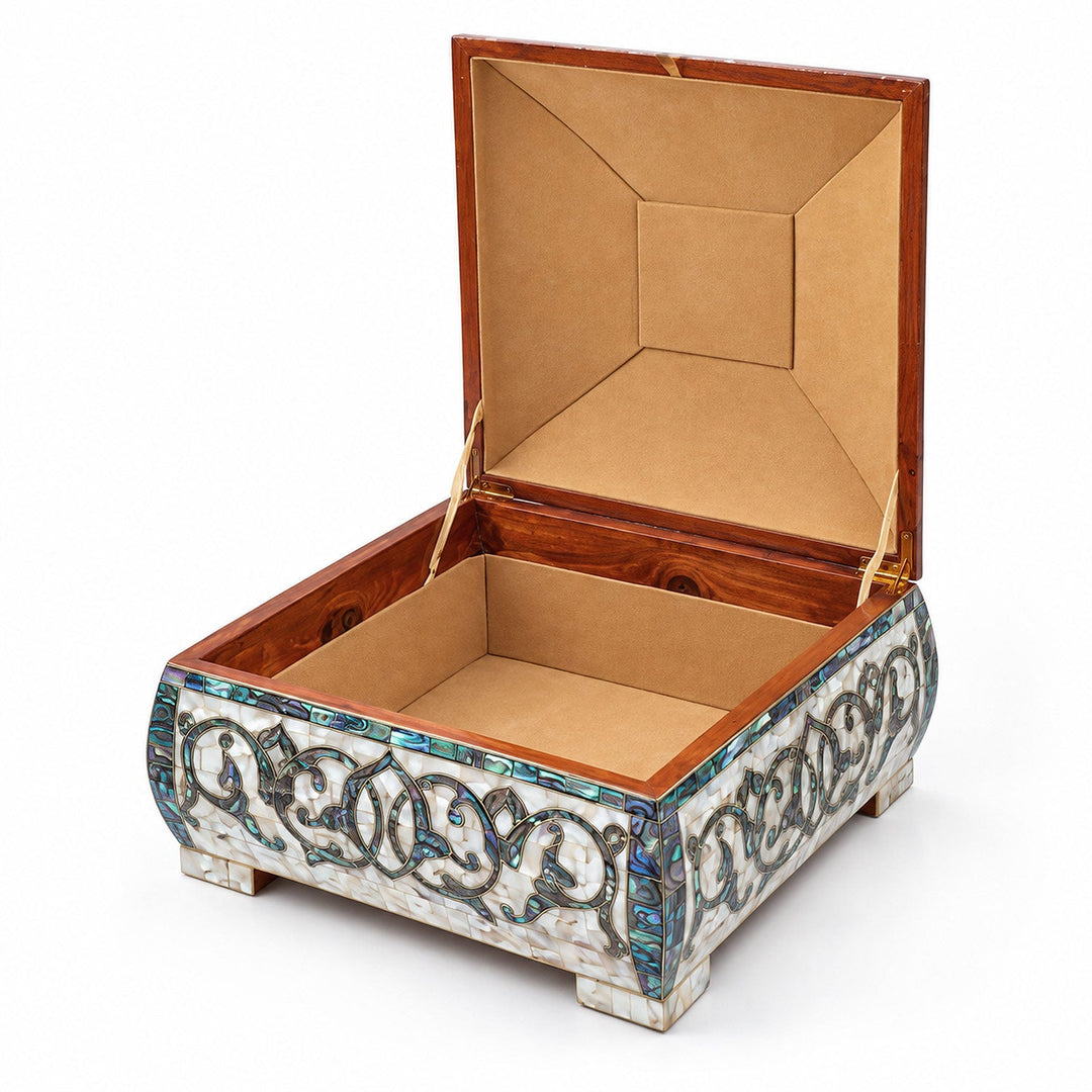 Handcrafted Wooden Box with Abalone Mother-of-Pearl Inlay - WAAH472