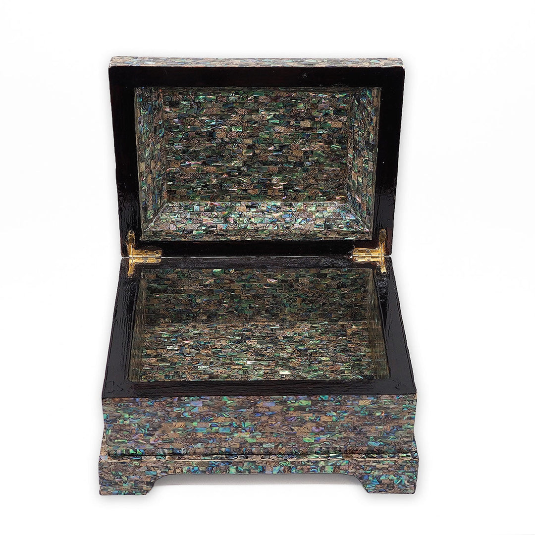 Handcrafted Patterned Wooden Box with Abalone Mother-of-Pearl Inlay - WAAH473