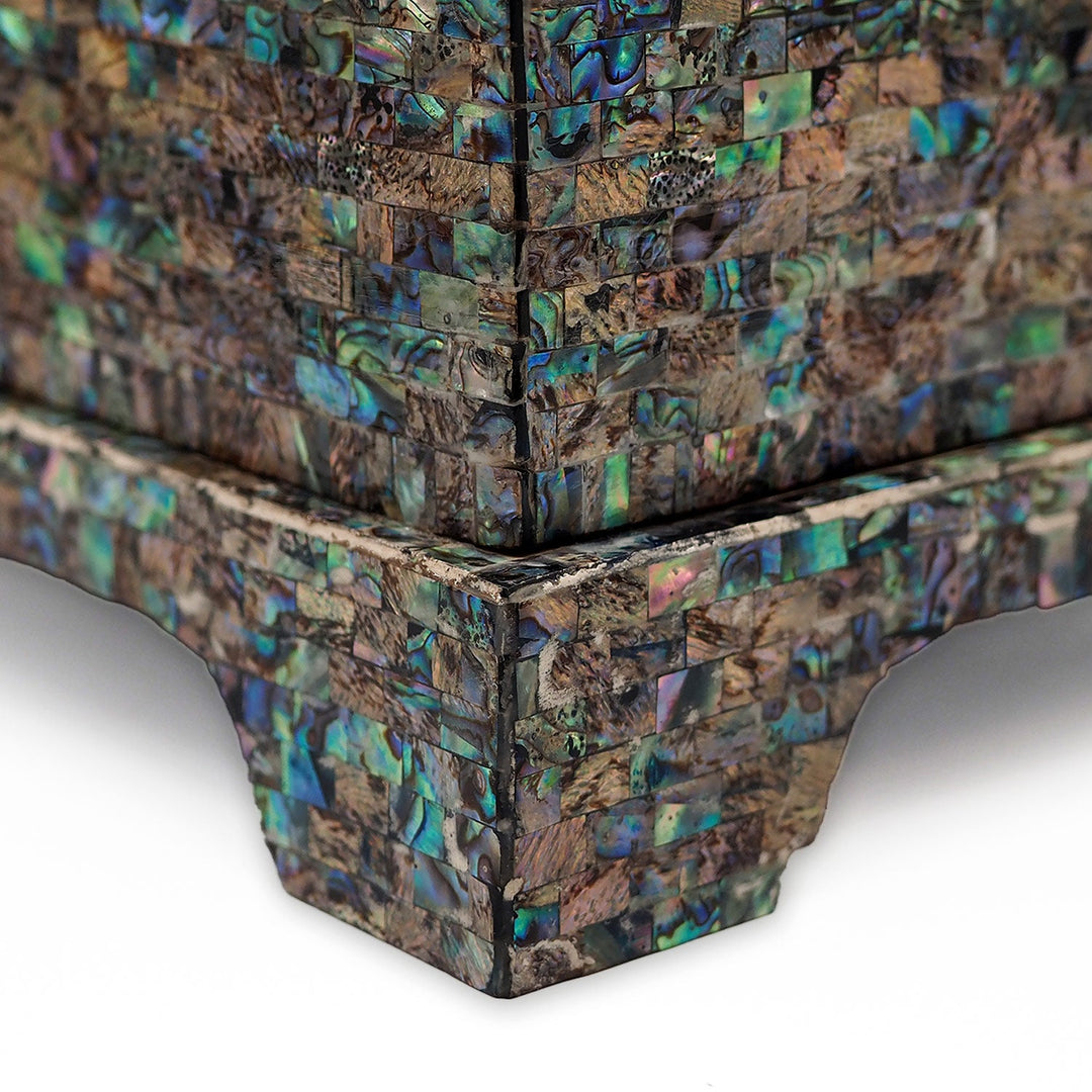 Handcrafted Patterned Wooden Box with Abalone Mother-of-Pearl Inlay - WAAH473