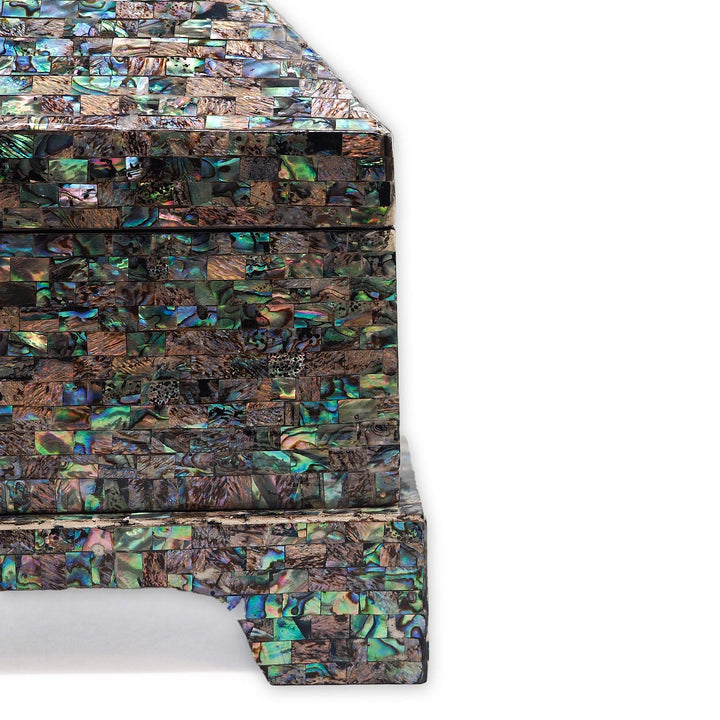 Handcrafted Patterned Wooden Box with Abalone Mother-of-Pearl Inlay - WAAH473