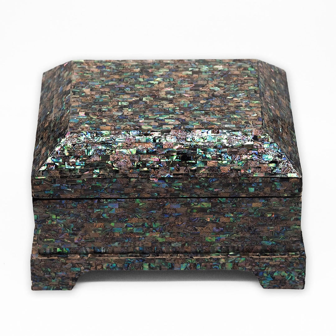 Handcrafted Patterned Wooden Box with Abalone Mother-of-Pearl Inlay - WAAH473