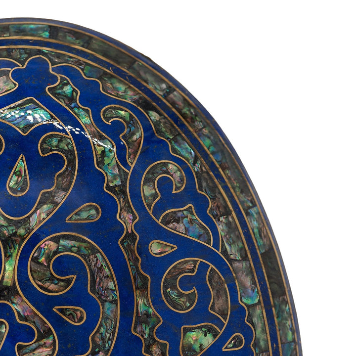 Handcrafted Navy Blue Wooden Box with Abalone Mother-of-Pearl and Copper Wire Inlay - WAAH474