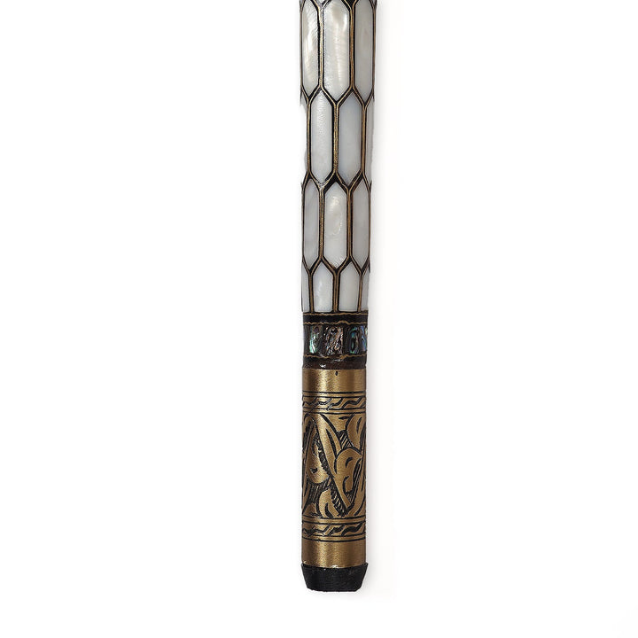Handcrafted Wooden Walking Cane with Mother-of-Pearl and Copper Wire Inlay - WAAH476