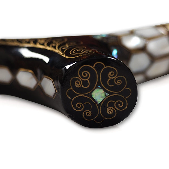 Handcrafted Wooden Walking Cane with Mother-of-Pearl and Copper Wire Inlay - WAAH476