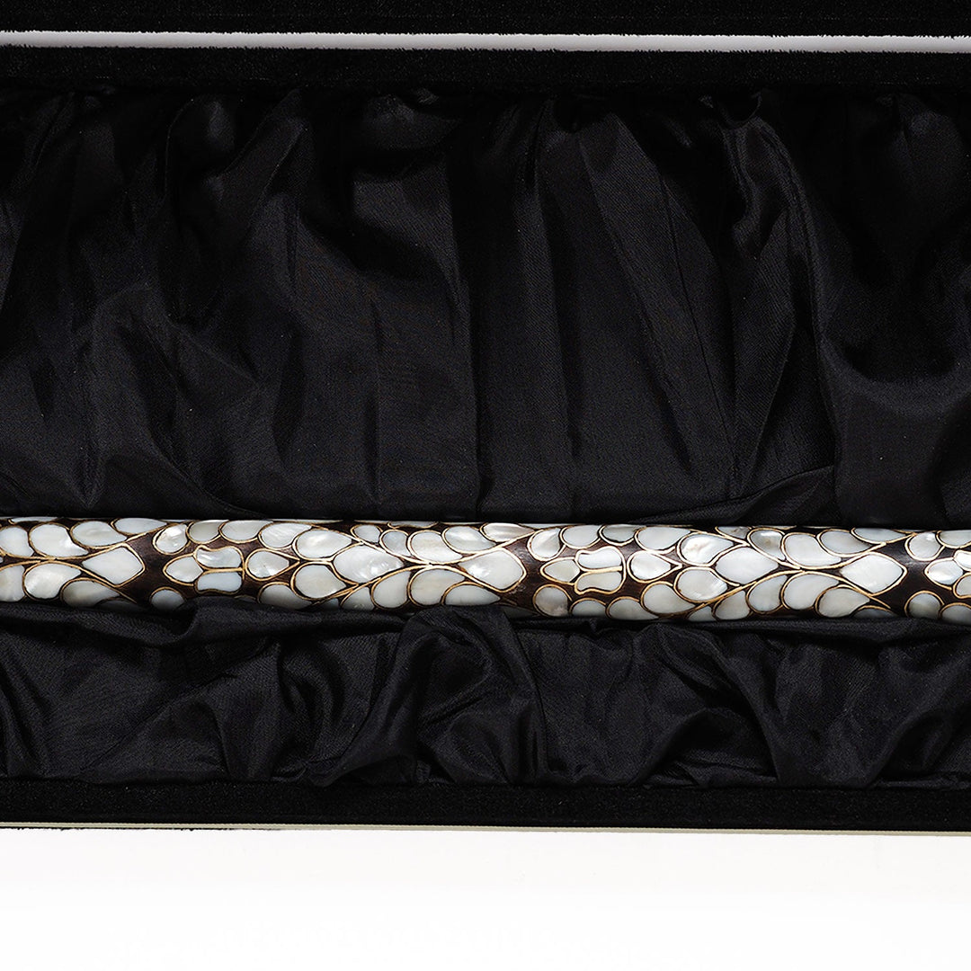 Handcrafted Wooden Walking Cane with Mother-of-Pearl and Copper Wire Inlay - WAAH477