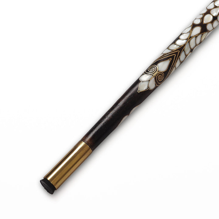 Handcrafted Wooden Walking Cane with Mother-of-Pearl and Copper Wire Inlay - WAAH477
