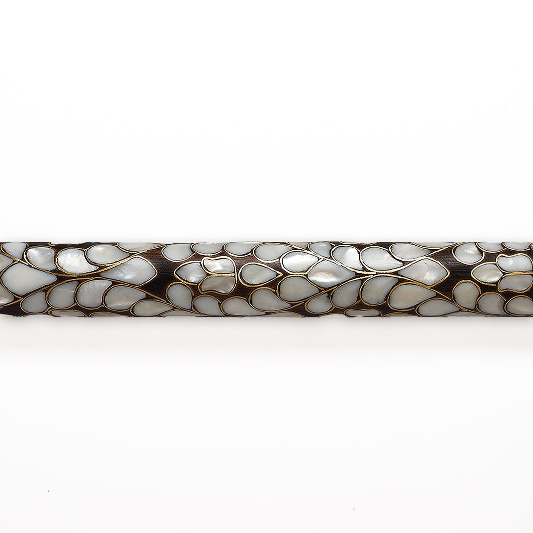 Handcrafted Wooden Walking Cane with Mother-of-Pearl and Copper Wire Inlay - WAAH477