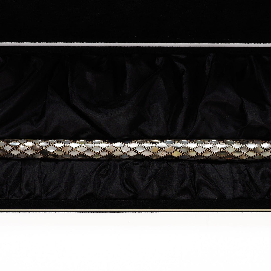 Handcrafted Wooden Walking Cane with Mother-of-Pearl and Copper Wire Inlay - WAAH478
