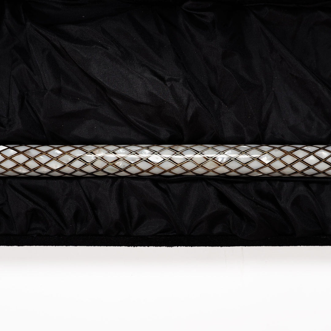 Handcrafted Wooden Walking Cane with Mother-of-Pearl and Copper Wire Inlay - WAAH479