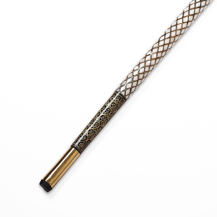 Handcrafted Wooden Walking Cane with Mother-of-Pearl and Copper Wire Inlay - WAAH479