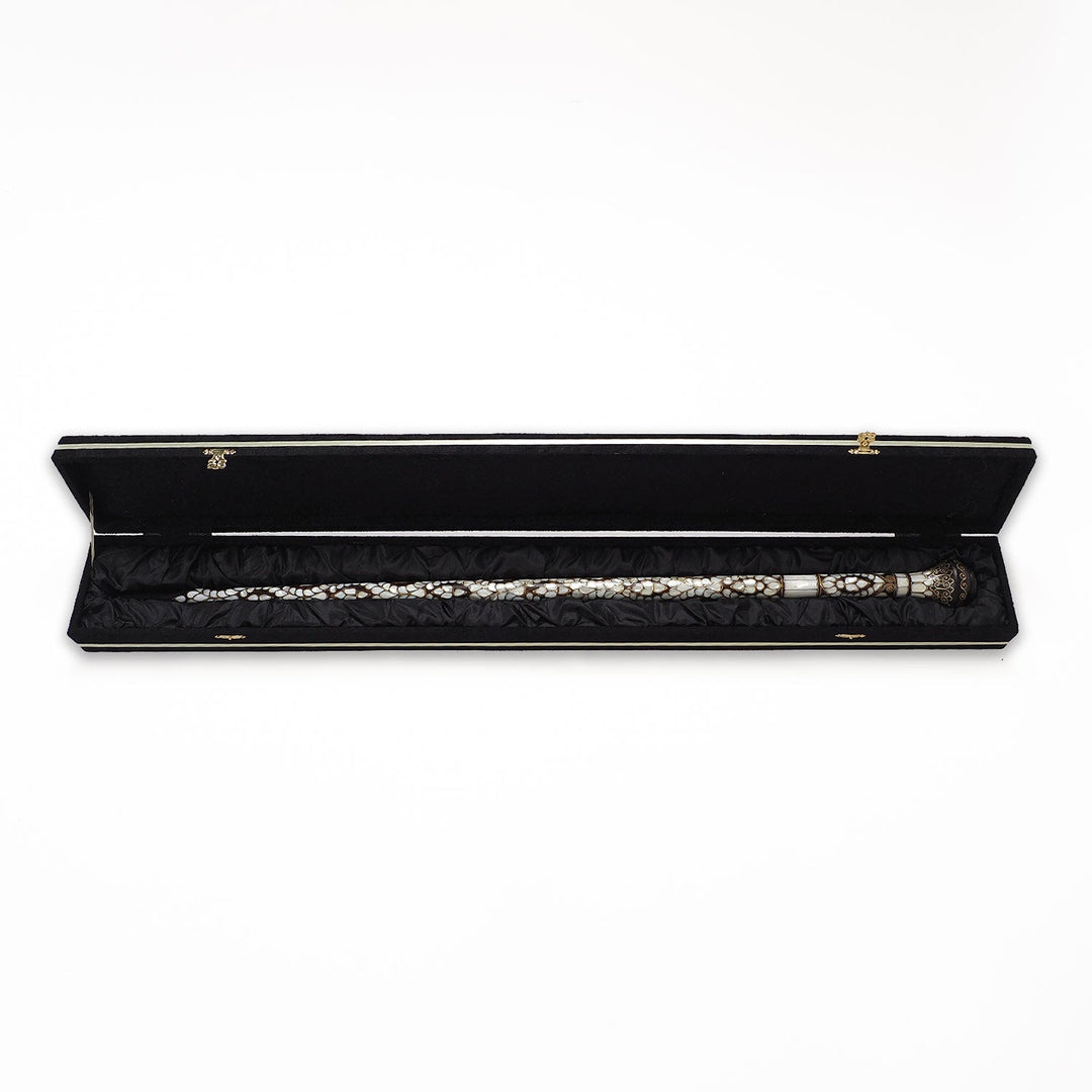 Handcrafted Wooden Walking Cane with Mother-of-Pearl and Copper Wire Inlay - WAAH480