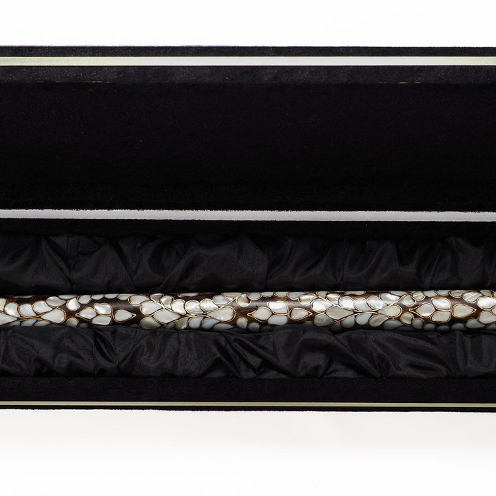 Handcrafted Wooden Walking Cane with Mother-of-Pearl and Copper Wire Inlay - WAAH480