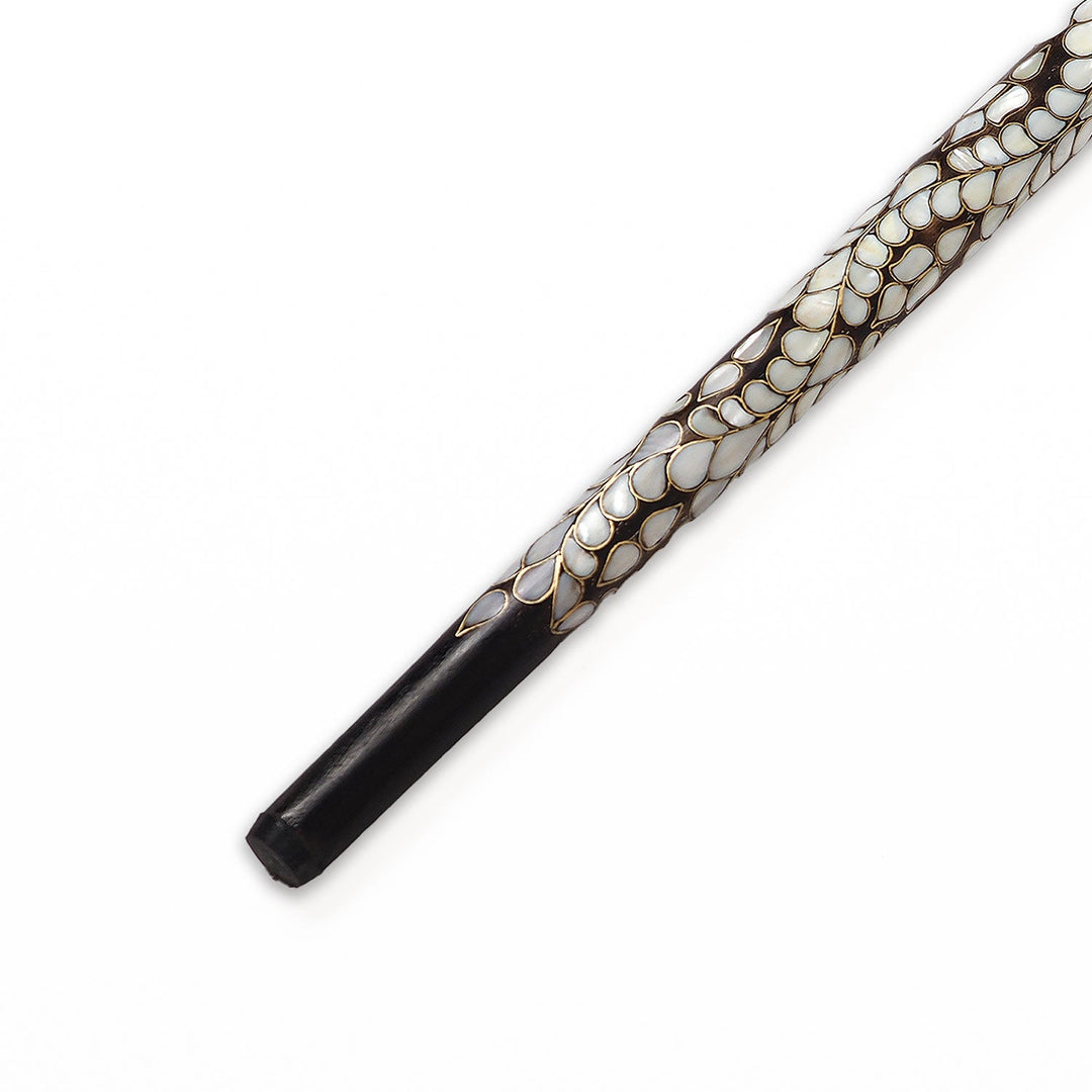 Handcrafted Wooden Walking Cane with Mother-of-Pearl and Copper Wire Inlay - WAAH480