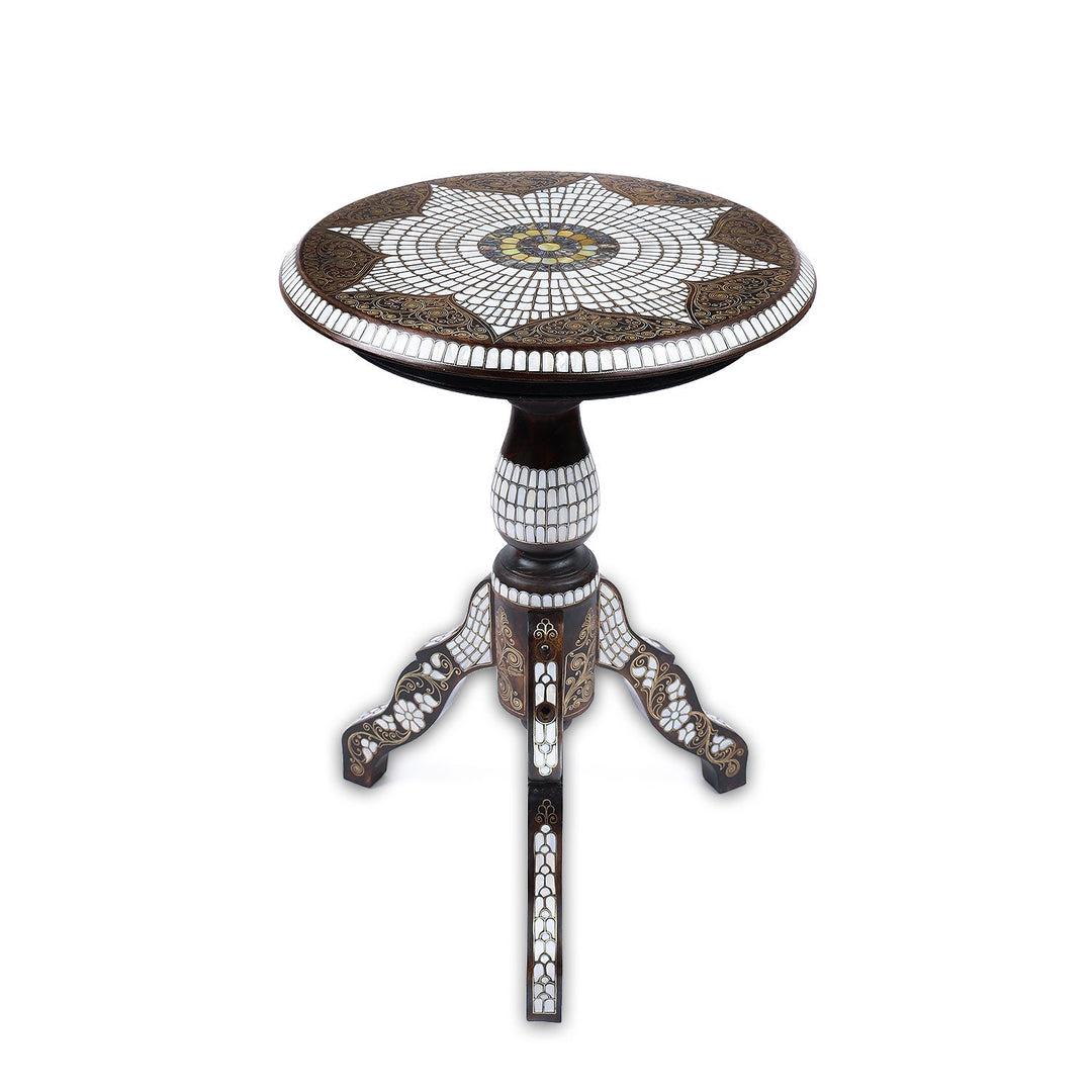 Handmade Mother-of-Pearl Mosaic and Abalone Inlaid Filigree Wooden Side Table - WAAH482