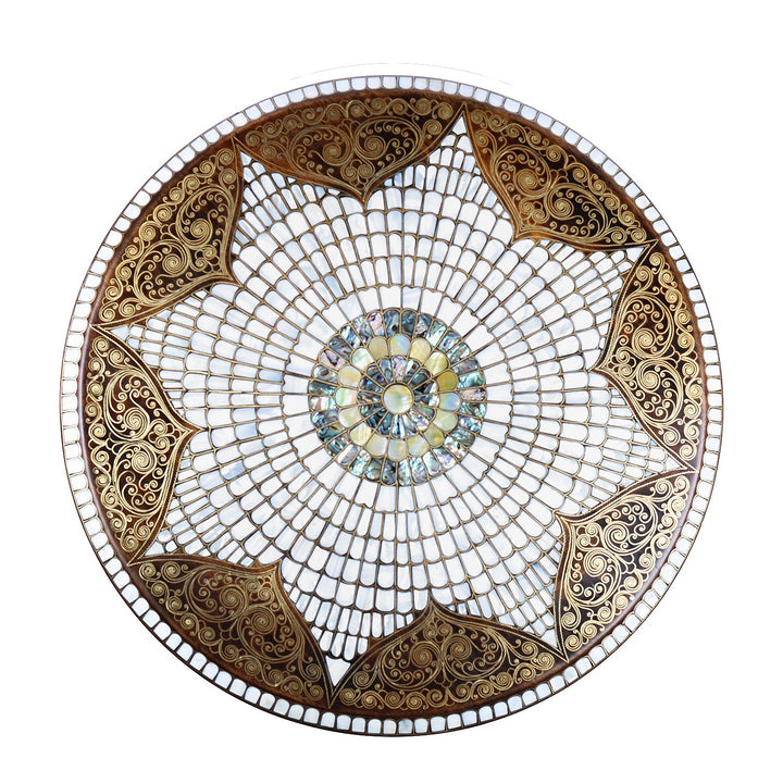 Handmade Mother-of-Pearl Mosaic and Abalone Inlaid Filigree Wooden Side Table - WAAH482