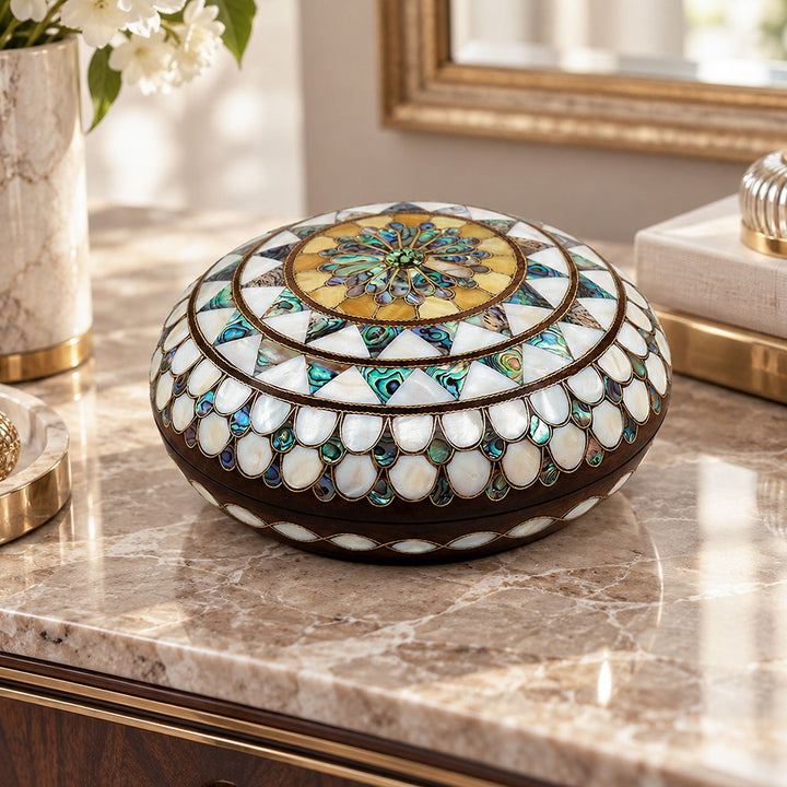 Handcrafted Wooden Box with Abalone Mother-of-Pearl Inlay - WAAH484