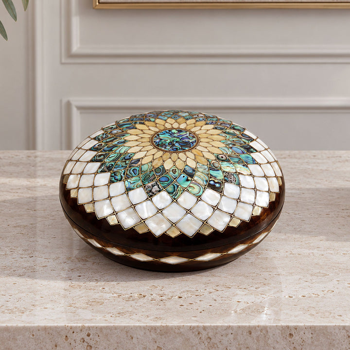 Handcrafted Wooden Box with Abalone Mother-of-Pearl Inlay - WAAH486