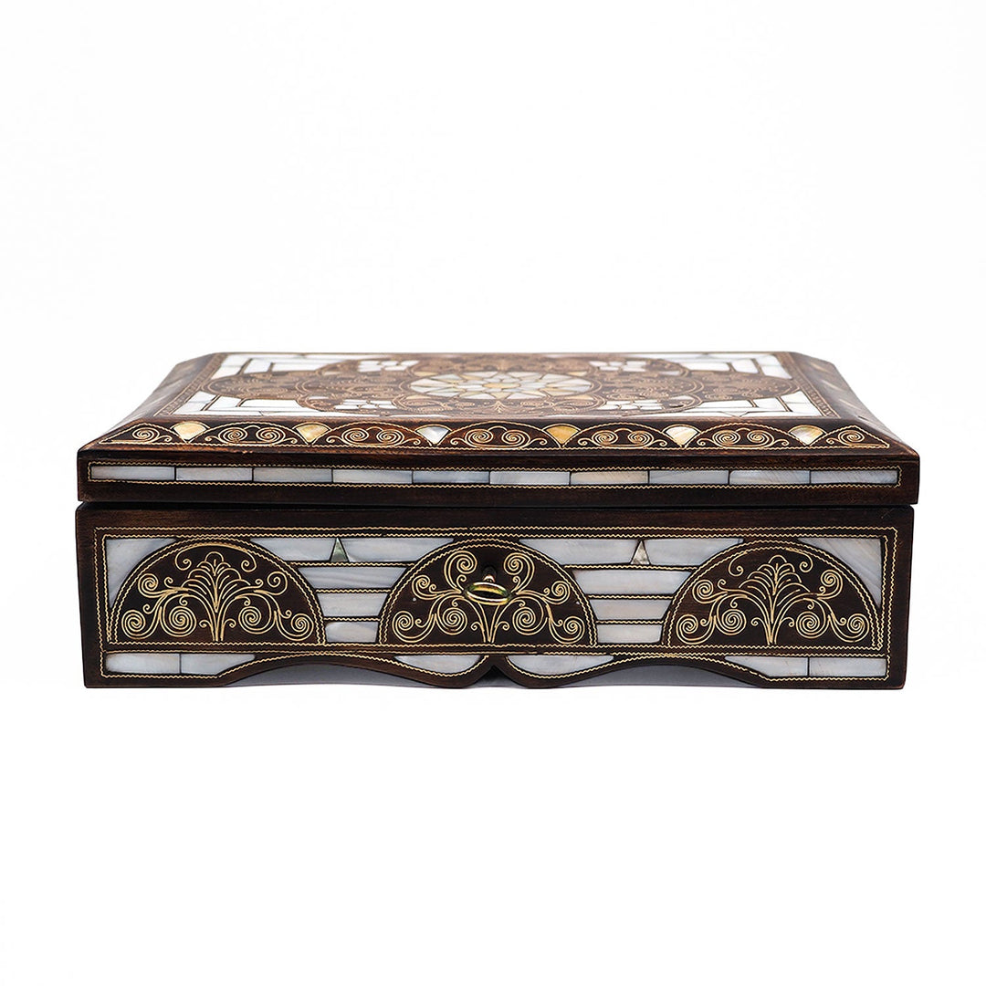 Handcrafted Lockable Wooden Box with Abalone Mother-of-Pearl Inlay - WAAH490