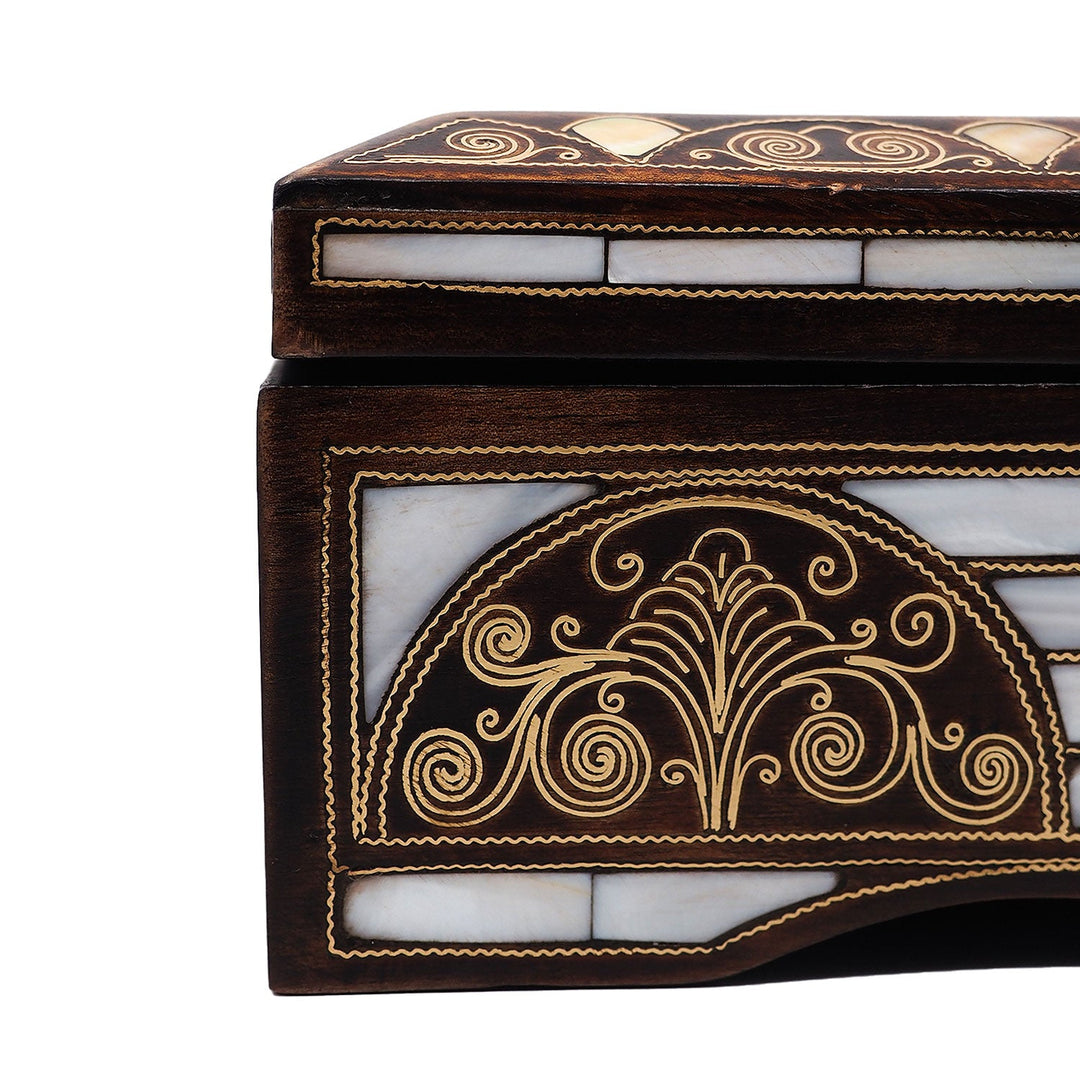 Handcrafted Lockable Wooden Box with Abalone Mother-of-Pearl Inlay - WAAH490