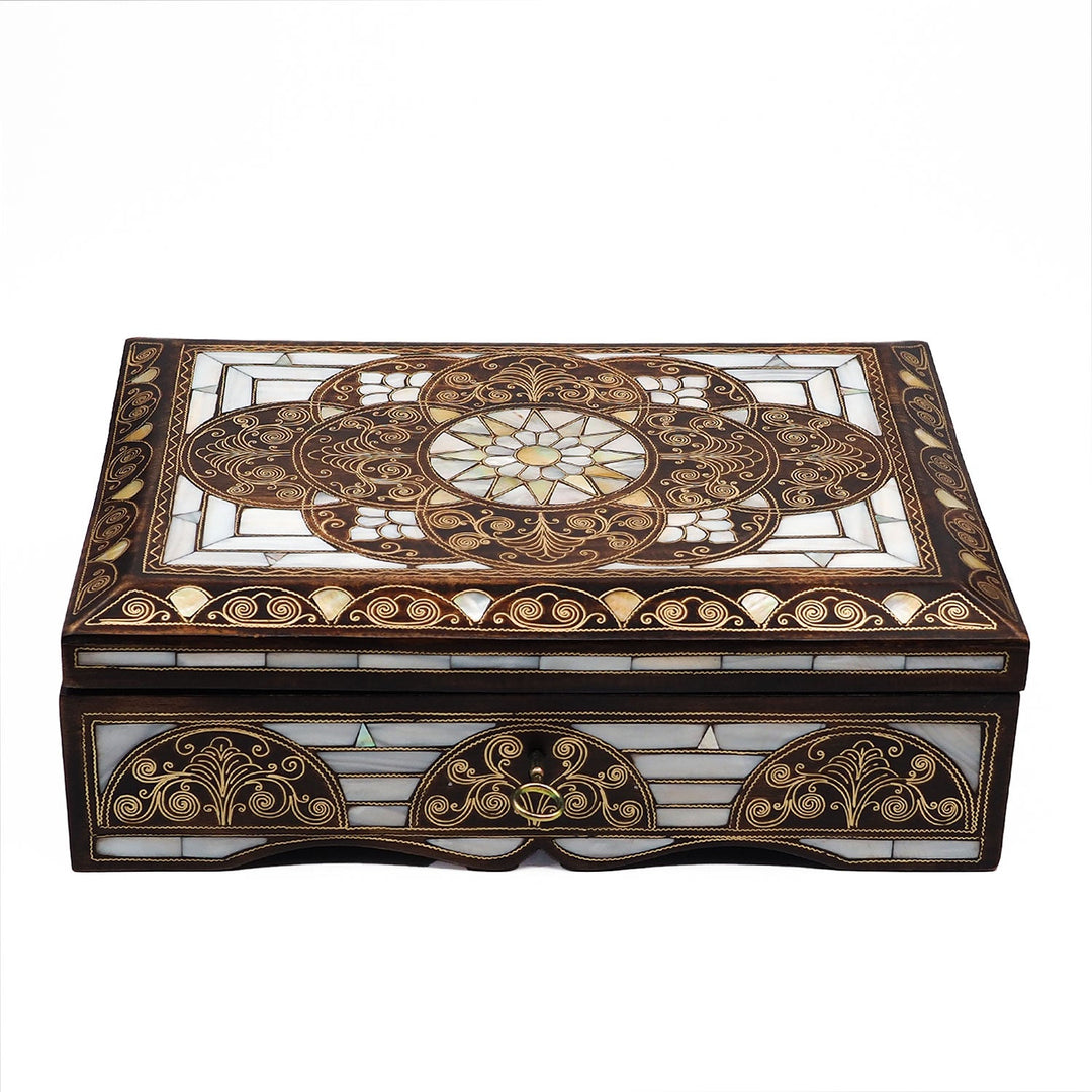 Handcrafted Lockable Wooden Box with Abalone Mother-of-Pearl Inlay - WAAH490