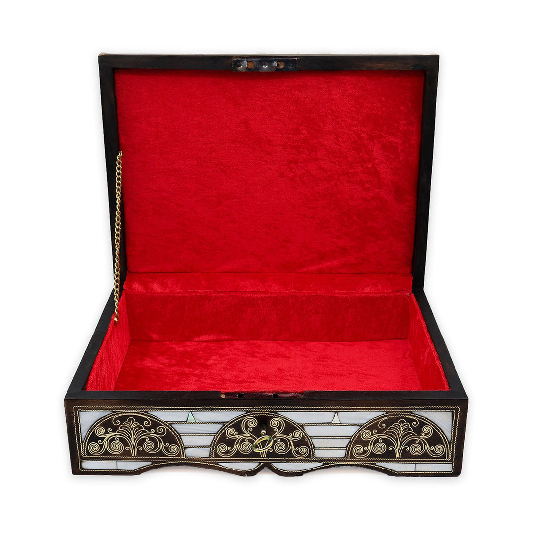 Handcrafted Lockable Wooden Box with Abalone Mother-of-Pearl Inlay - WAAH490